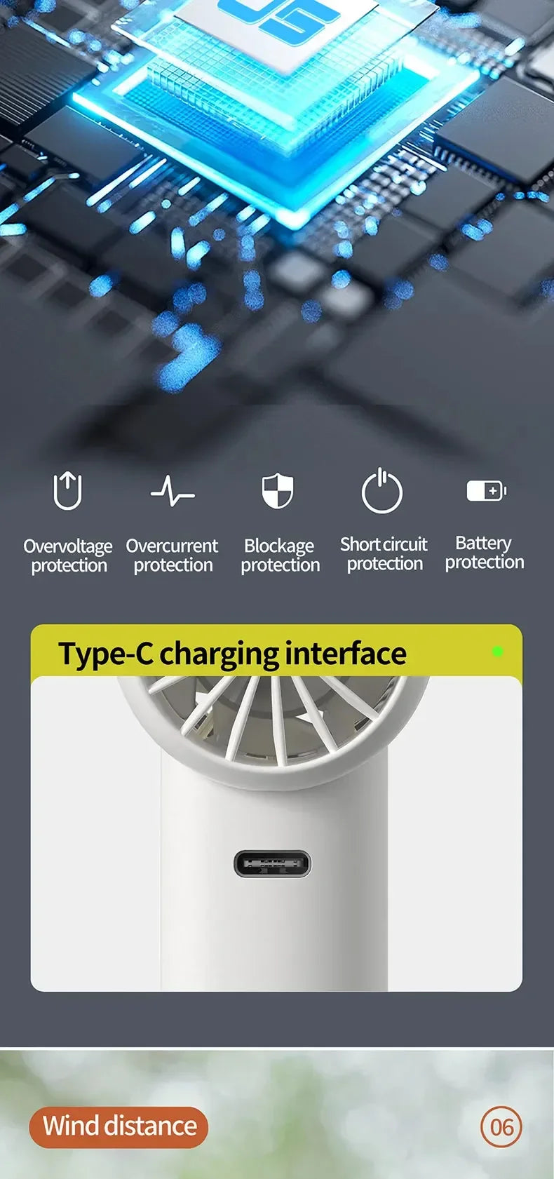 100-Speed Handheld Fan - 2000mAh USB Rechargeable Mini Fan w/ Digital Display, Portable Cooling for Outdoor, Office & Travel