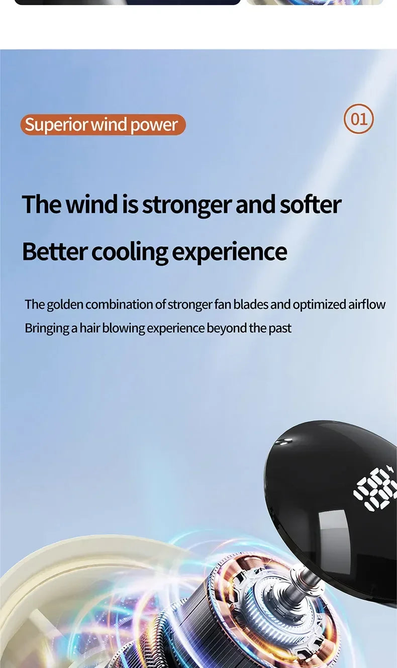 100-Speed Handheld Fan - 2000mAh USB Rechargeable Mini Fan w/ Digital Display, Portable Cooling for Outdoor, Office & Travel