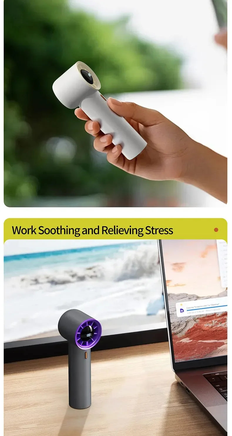 100-Speed Handheld Fan - 2000mAh USB Rechargeable Mini Fan w/ Digital Display, Portable Cooling for Outdoor, Office & Travel