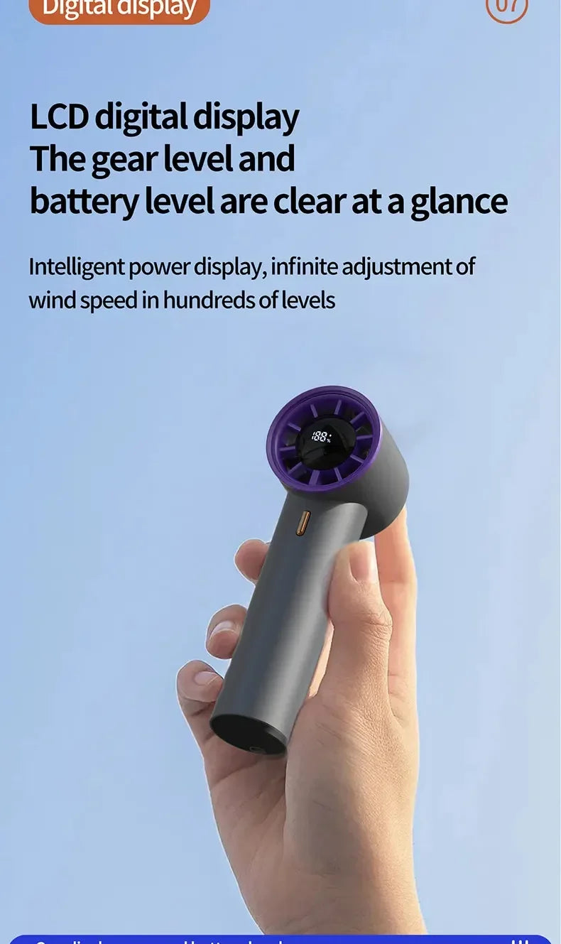 100-Speed Handheld Fan - 2000mAh USB Rechargeable Mini Fan w/ Digital Display, Portable Cooling for Outdoor, Office & Travel
