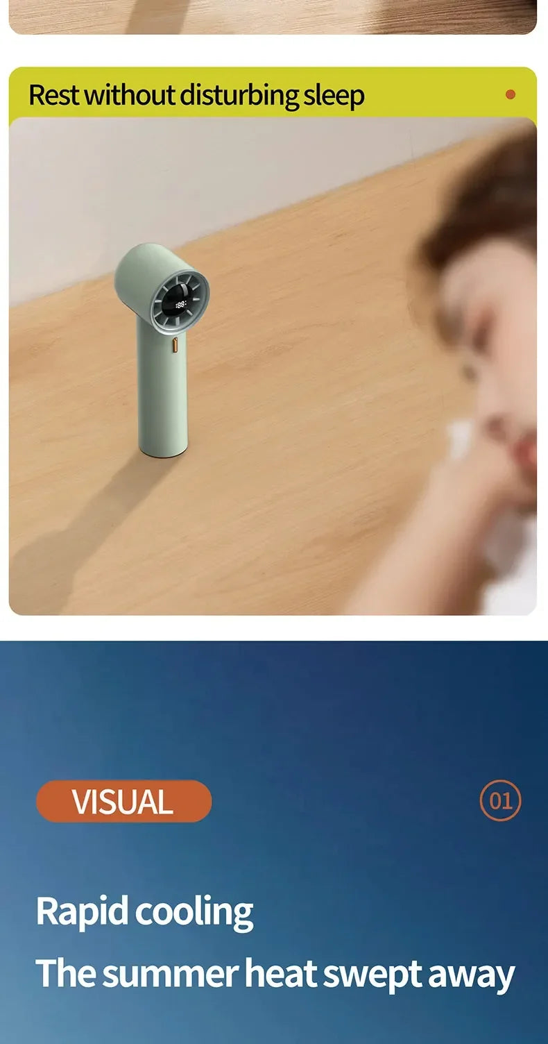 100-Speed Handheld Fan - 2000mAh USB Rechargeable Mini Fan w/ Digital Display, Portable Cooling for Outdoor, Office & Travel