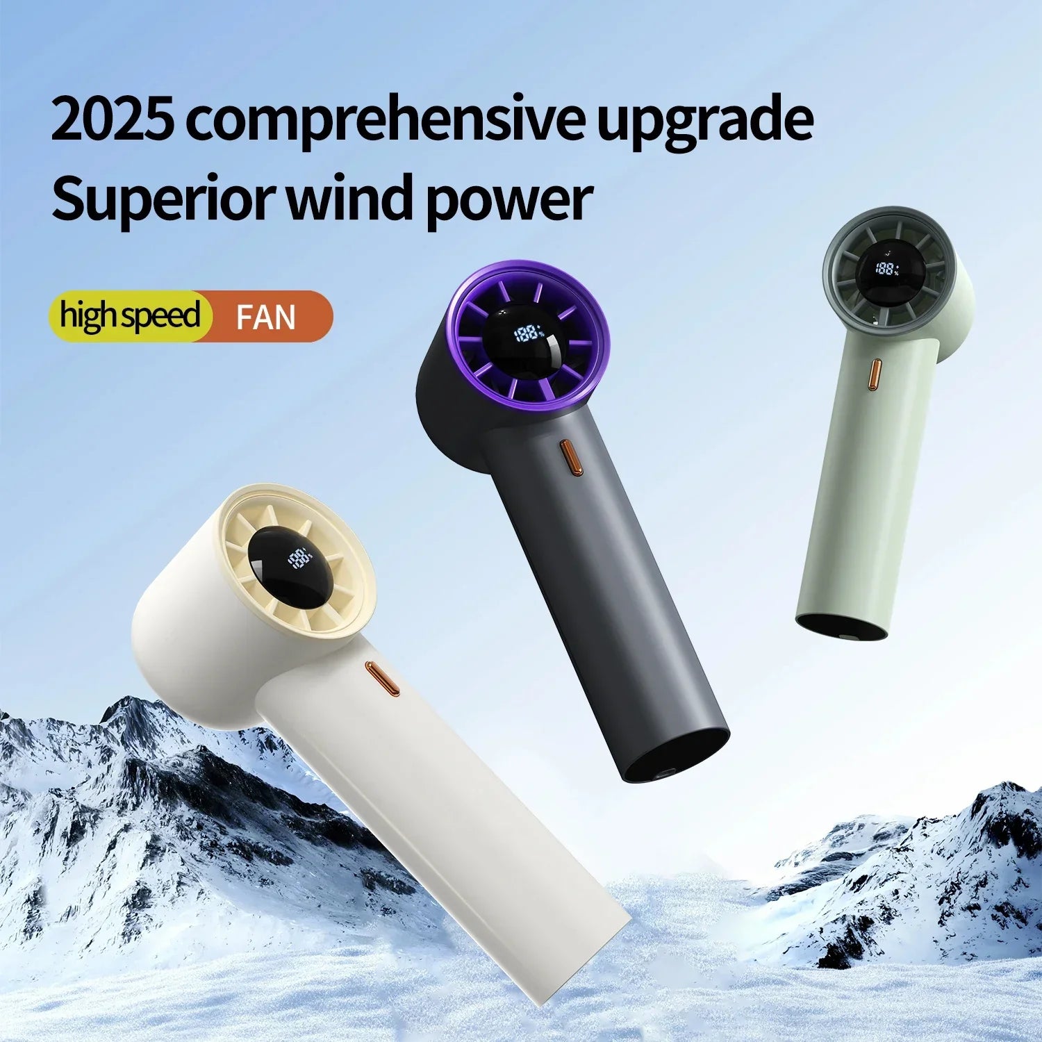 100-Speed Handheld Fan - 2000mAh USB Rechargeable Mini Fan w/ Digital Display, Portable Cooling for Outdoor, Office & Travel