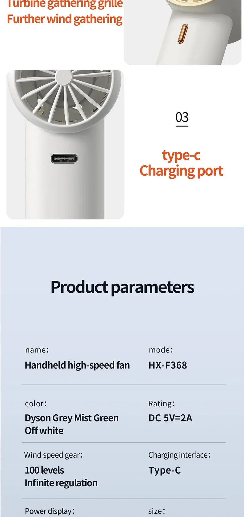 100-Speed Handheld Fan - 2000mAh USB Rechargeable Mini Fan w/ Digital Display, Portable Cooling for Outdoor, Office & Travel
