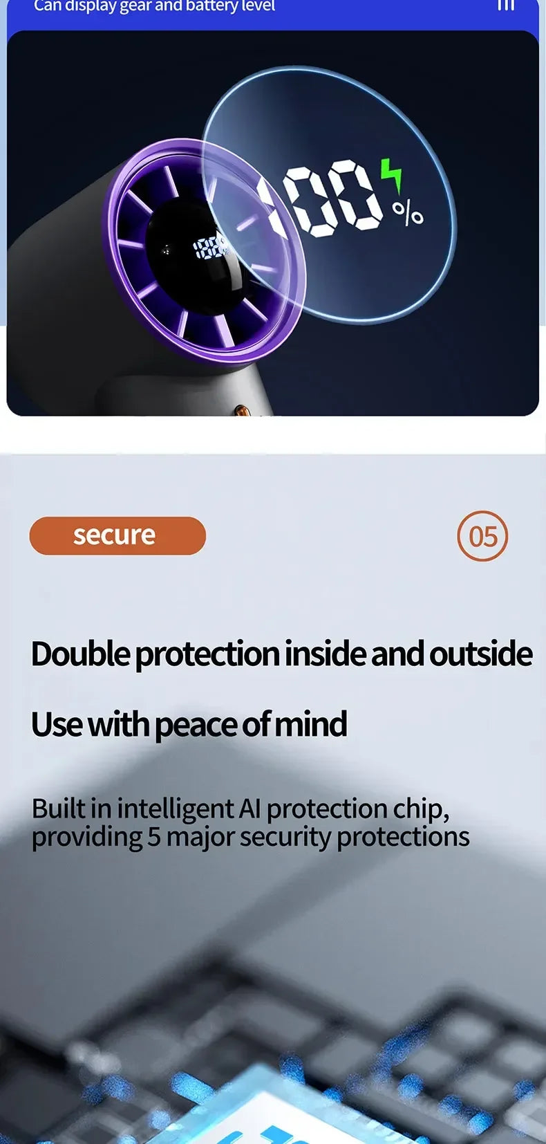 100-Speed Handheld Fan - 2000mAh USB Rechargeable Mini Fan w/ Digital Display, Portable Cooling for Outdoor, Office & Travel